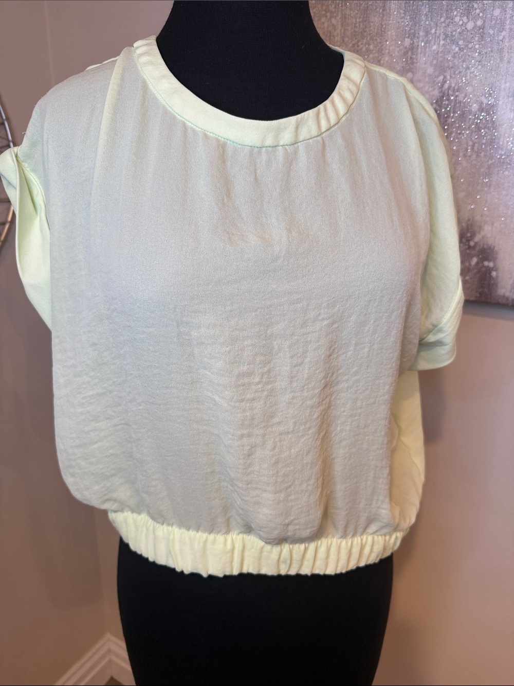 DKNY LiME green Elastic-Hem Short Sleeve Women's Top size small